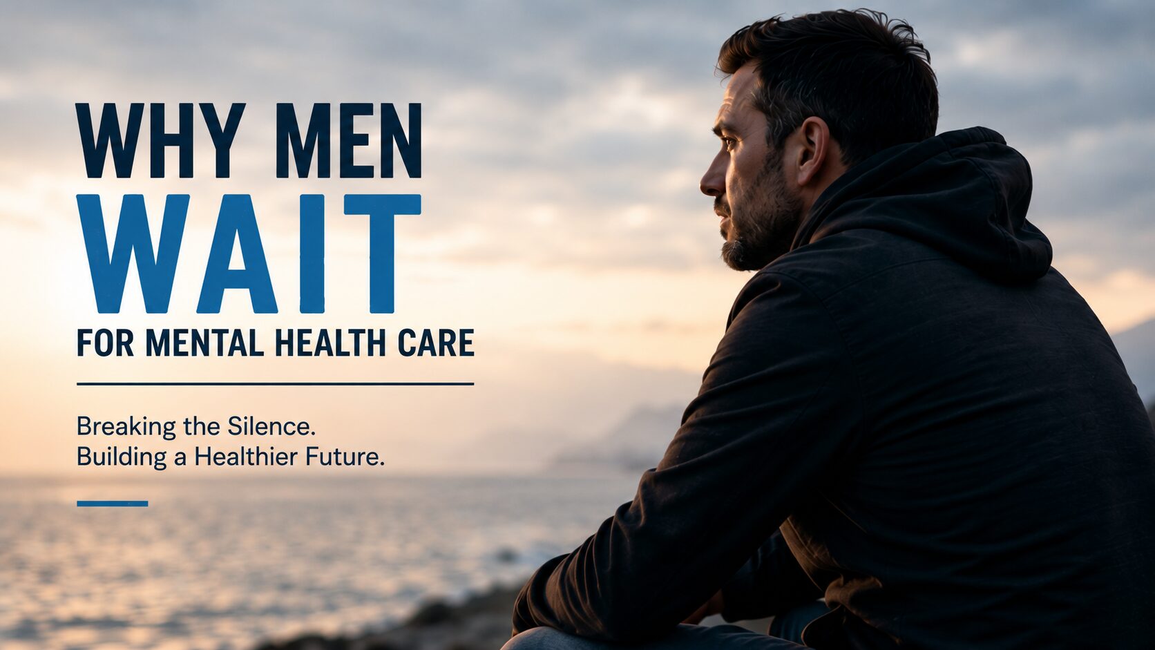 Man in his 40s or 50s alone in a quiet moment, contemplative pose, soft natural light