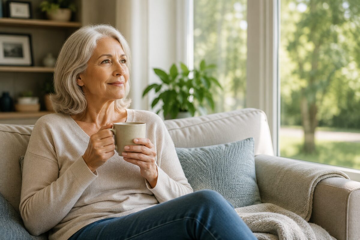 Adult relaxing in a bright, sunlit home, representing whole-person mental health care in New Jersey