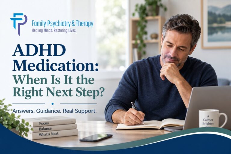 Adult at a desk considering whether ADHD medication is the right next step