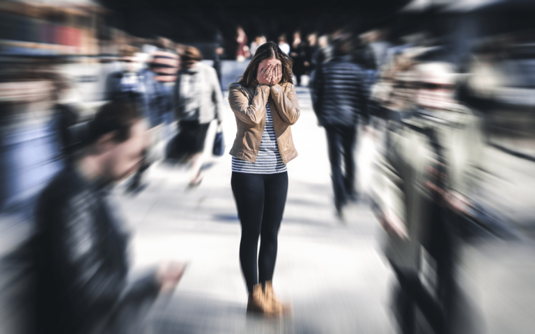 Woman experiencing acute social anxiety